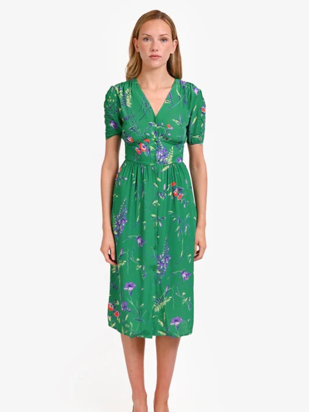 Maje Rankol Floral Midi Dress in Green - M